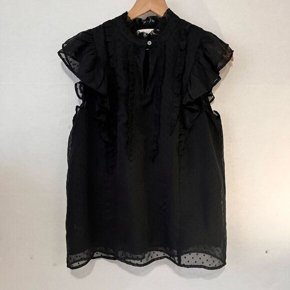 LOFT Sleeveless Top  Sheer Black Polka Dot With Lining   Size M - Picture 1 of 5